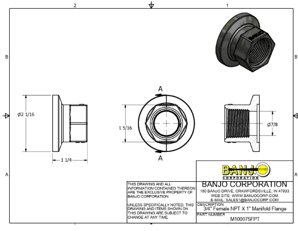 M100FPT CONEXAO FLANGEADO 1'' X ROSCA FEMEA 1'' BANJO