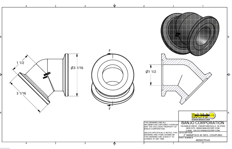 M200CPG45 JOELO 45 FLANGE 2" X FLANGE 2" BANJO