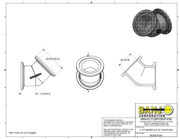M220CPG45 JOELHO 45 FLANGE 2"AB TOT X FLANGE 2" BANJO