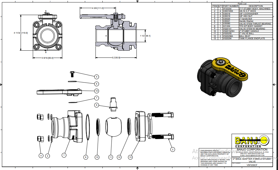 VSF200CF VALV ESFERA MANUAL 2 VIAS FLANGE 2" X ADAPT MACHO BANJO