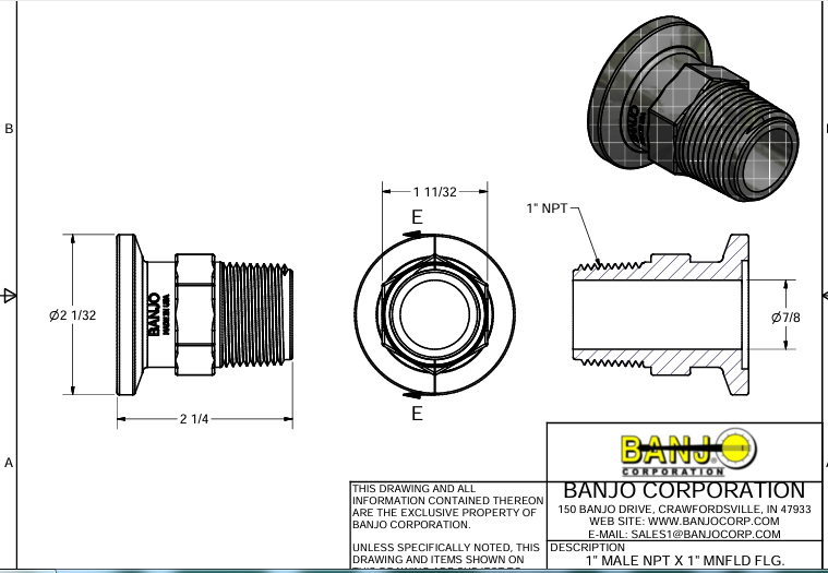 M100MPT CONEXAO FLANGEADO 1" X ROSCA MACHO 1" BANJO