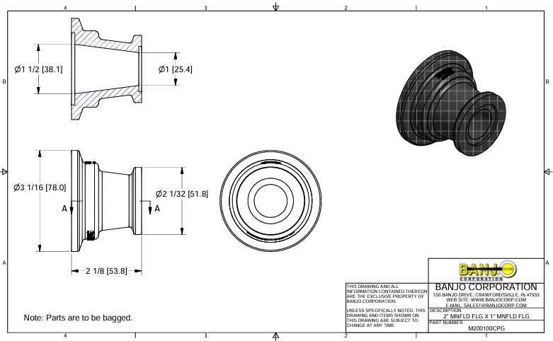 M200100CPG REDUCAO FLANGE 2" X FLANGE 1" BANJO