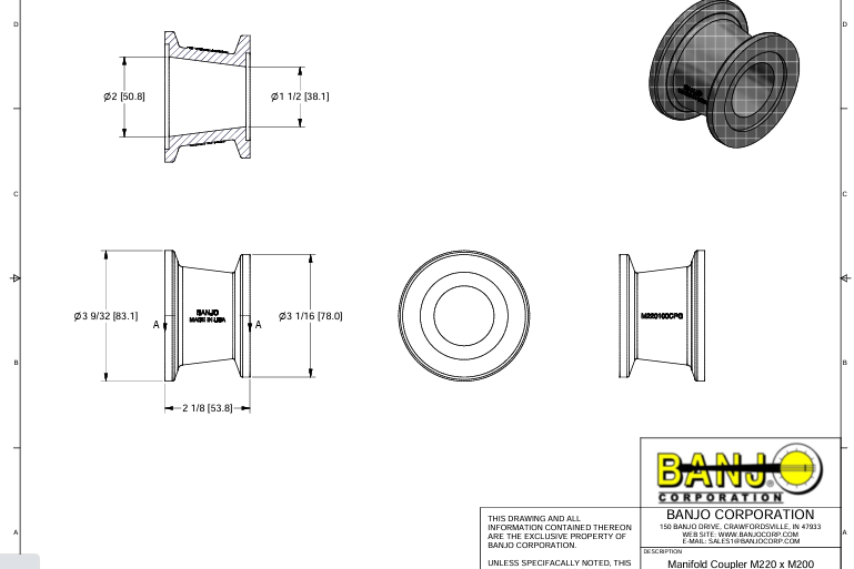 M220200CPG  REDUCAO FLANGE 2" AB TOT X FLANGE 2" BANJO