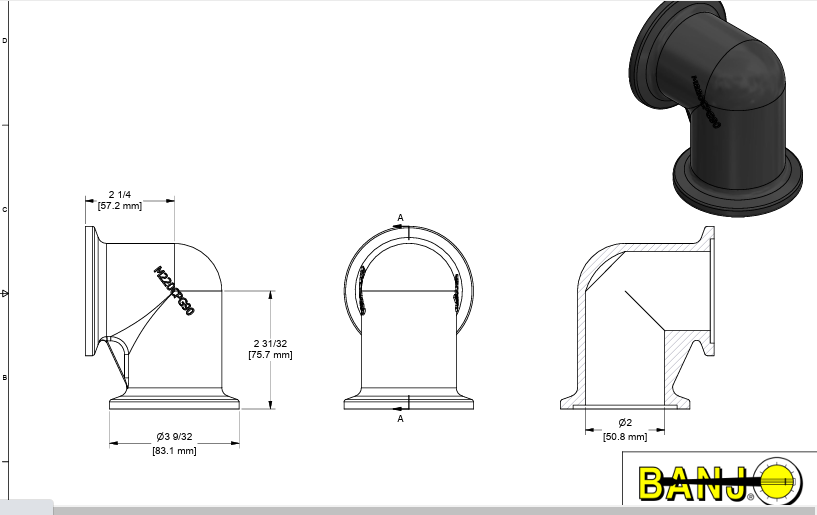 M220CPG90  JOELHO 90 FLANGE 2" AB TOT X FLANGE 2" AB BANJO