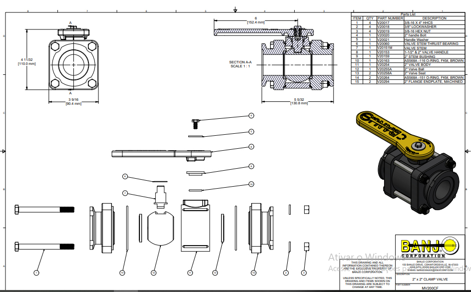 MV200CF VALV ESFERA MANUAL 2 VIAS, FLANGE 2" BANJO