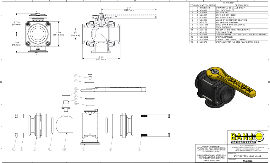 MV220BL VALV ESFERA MANUAL 3VIAS FLANGE 2" AB TOTAL BANJO