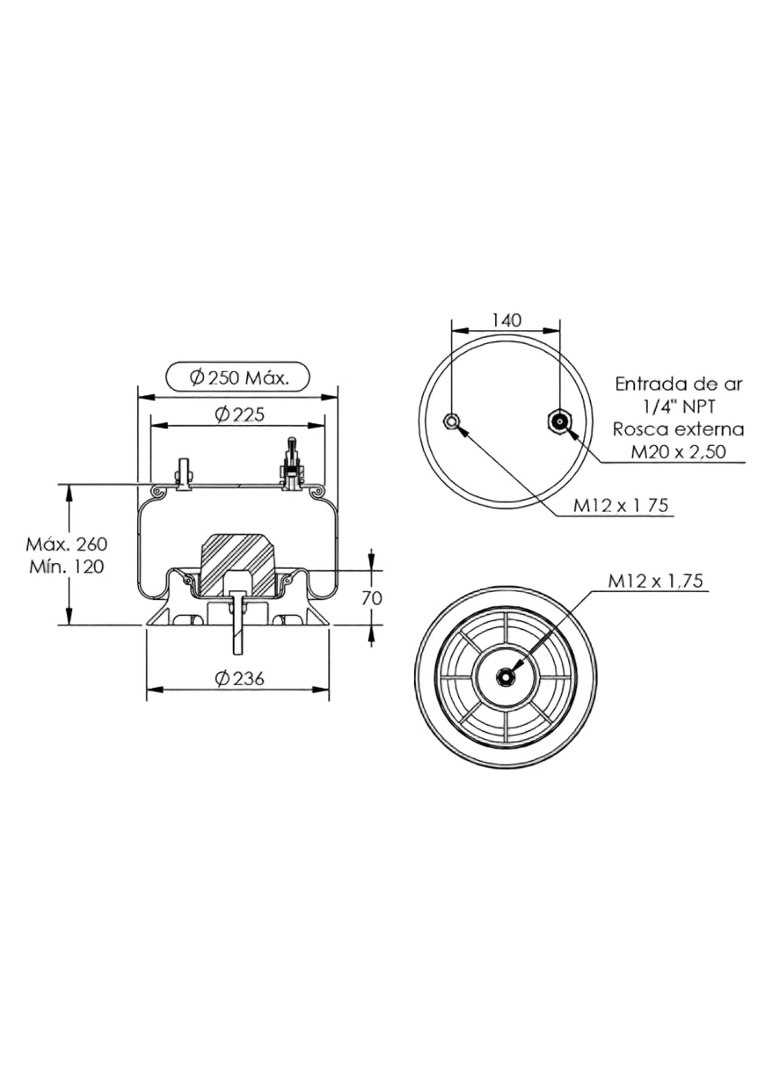 STA 7010 MOLA PNEUMATICA COMPLETA SUSPENSÃO EIXO DT / TZ