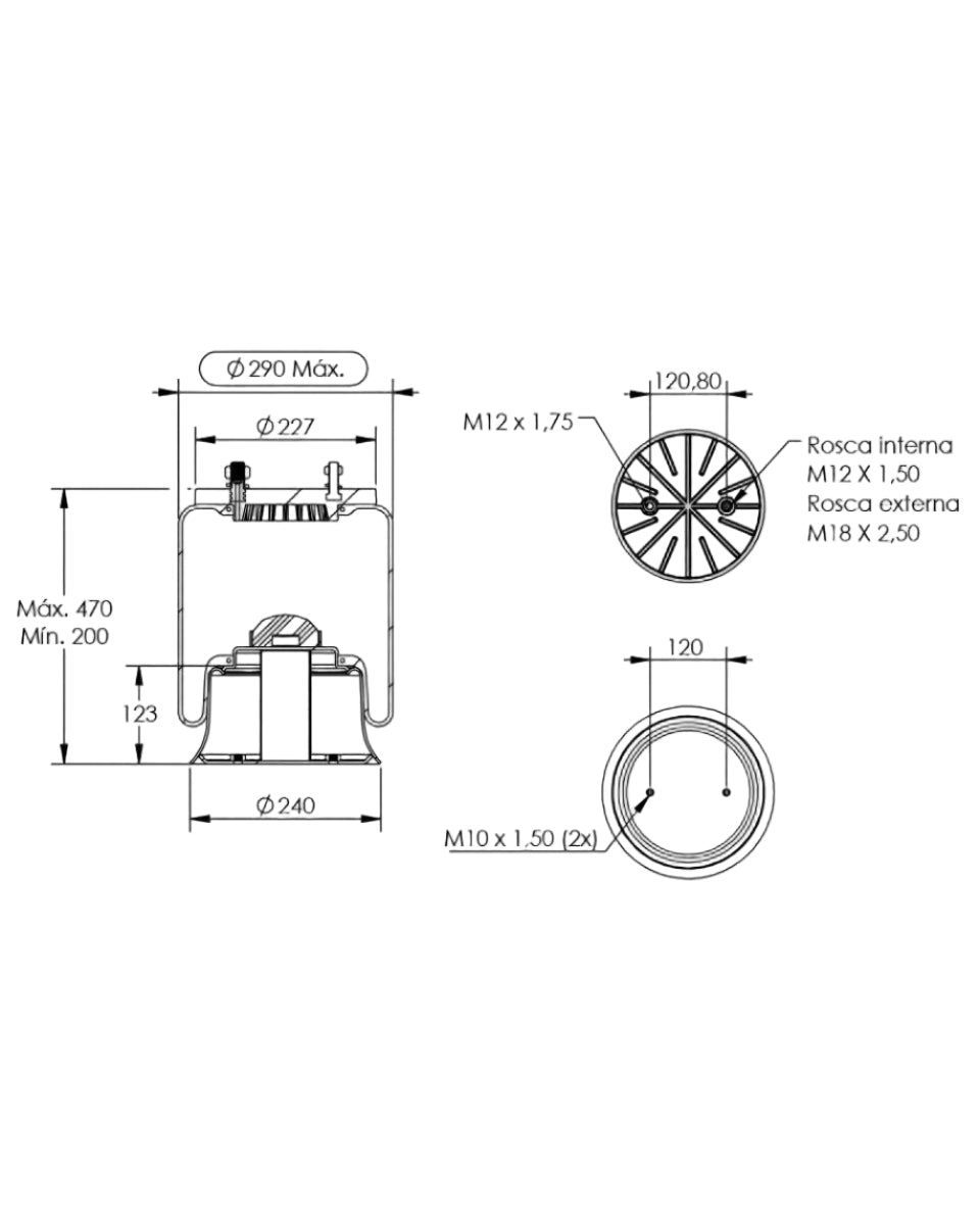STA 7033 MOLA PNEUMATICA COMPLETA SUSPENSÃO  EIXO TRASEIRO