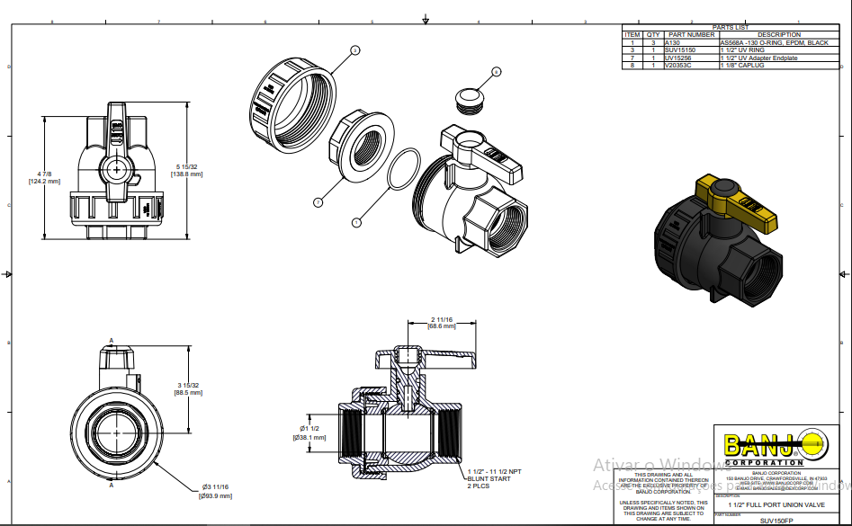 SUV150FP VALV. ESFERA MANUAL 2 VIAS FEMEA 1 1/2" BANJO