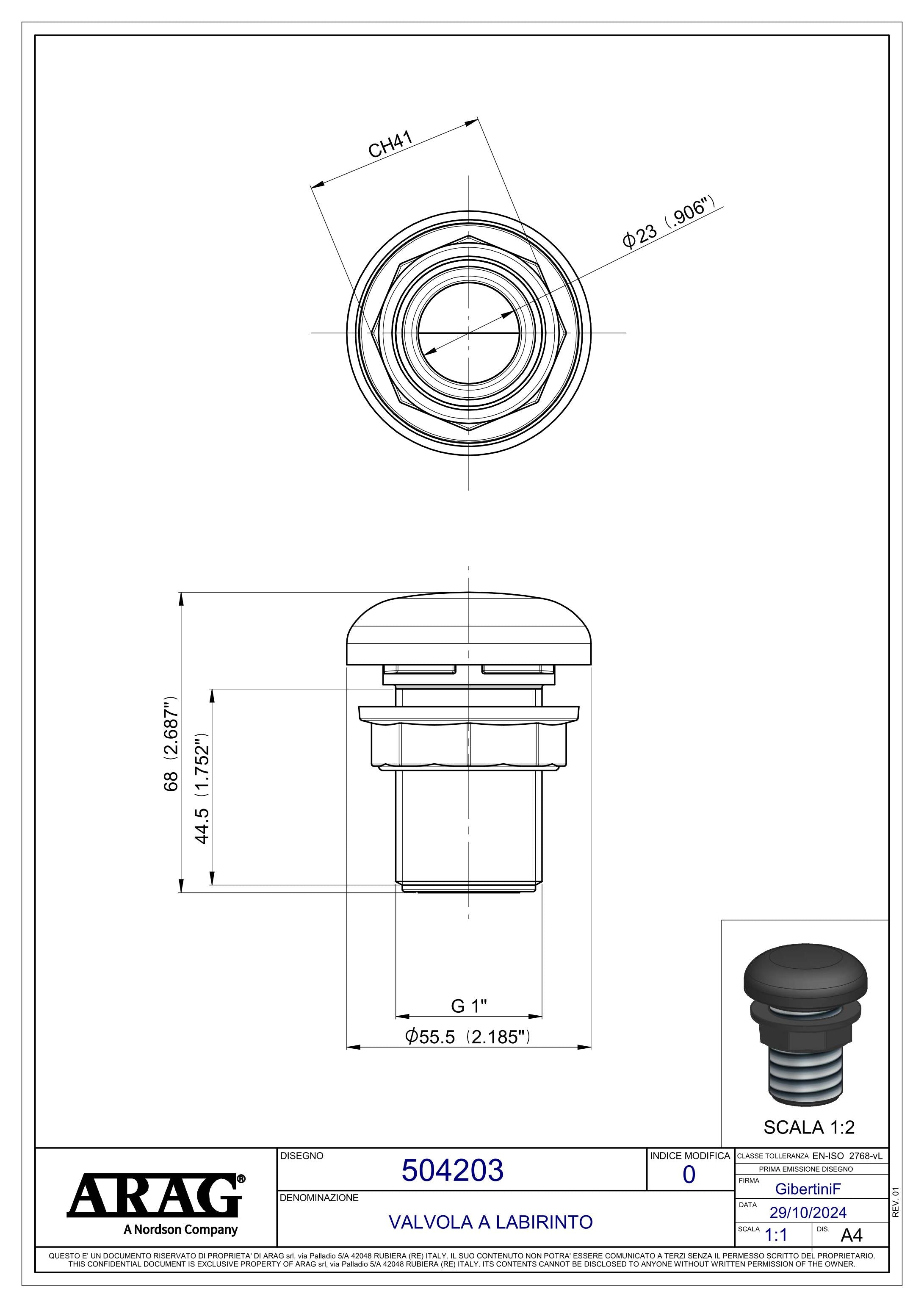 504203 VALVULA DE RESPIRO COM LABIRINTO ROSCADA G1 M ARAG